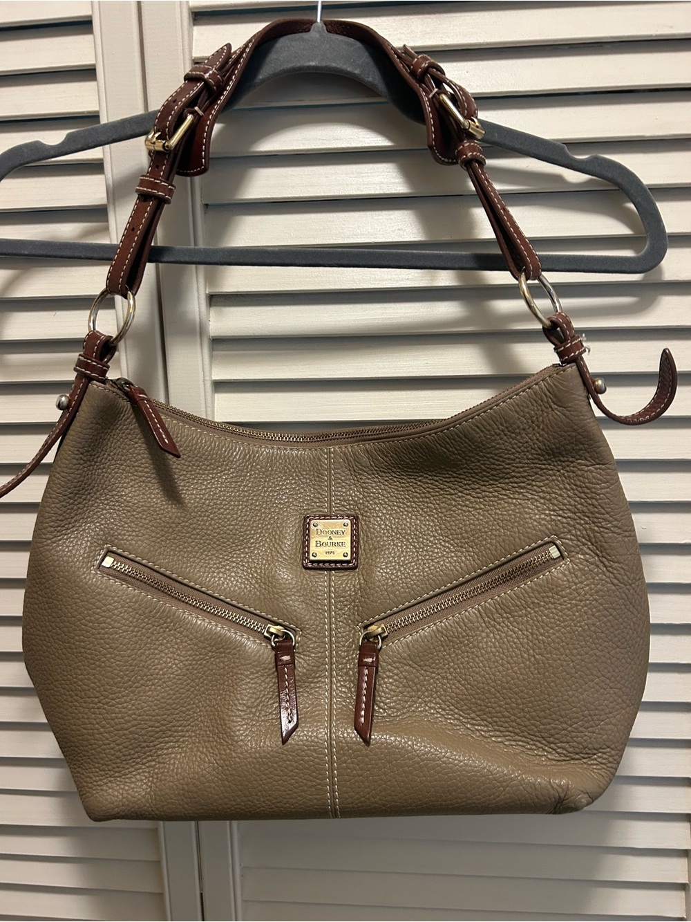 Dooney & Bourke Taupe Leather Hobo with Brown Trim